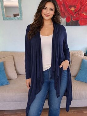 Torrid Women's 1X 16 Navy Blue Cardigan Open Front draped Sweater Top